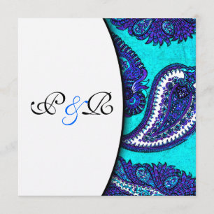 Electric Aqua Paisley Wedding Invitation Kaart