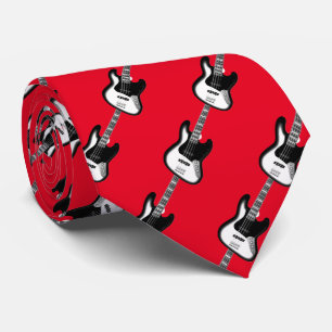 Electric Base Guitar Pattern in Black and White Stropdas