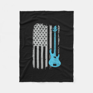 Electric Bass Guitar Player American Flag Musician Fleece Deken