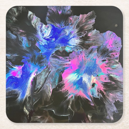 Electric Bloom Coaster Set - Abstract Vierkante Kartonnen Onderzetter (Voorkant)