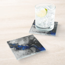 Electric Blue, Black and Grey Marble print Glazen Onderzetter