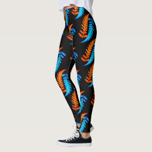 Electric Blue Fiery Oranje Japanse gekleurde strij Leggings