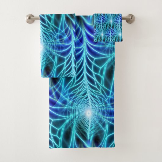 Electric Blue Luminous Fractal Repeating Pattern Bad Handdoek (Insitu)