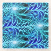 Electric Blue Luminous Fractal Repeating Pattern Glazen Onderzetter (Voorkant)