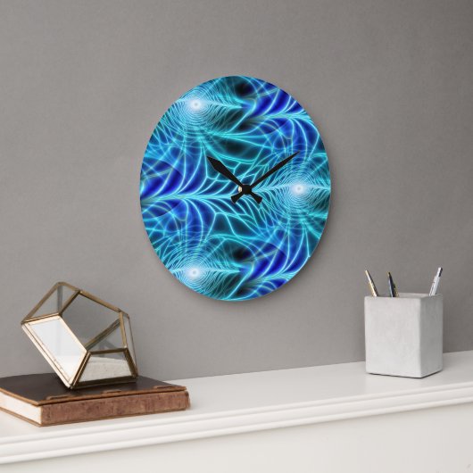 Electric Blue Luminous Fractal Repeating Pattern Grote Klok (Kantoor)