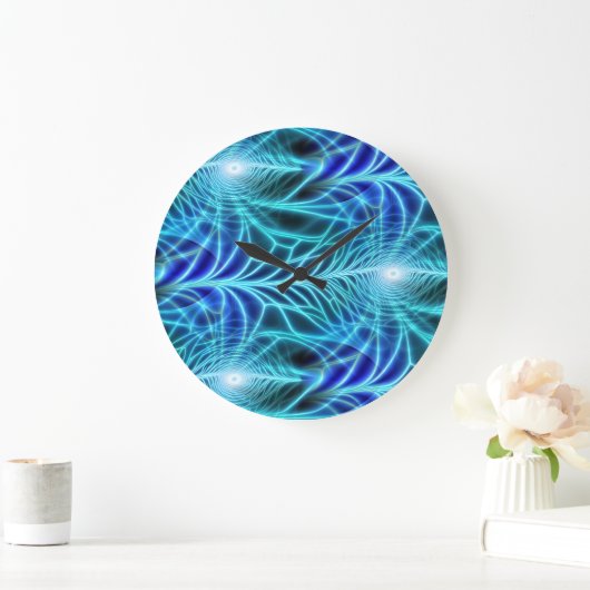 Electric Blue Luminous Fractal Repeating Pattern Grote Klok (Huis)