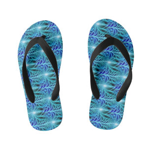 Electric Blue Luminous Fractal Repeating Pattern Kinder Teenslippers