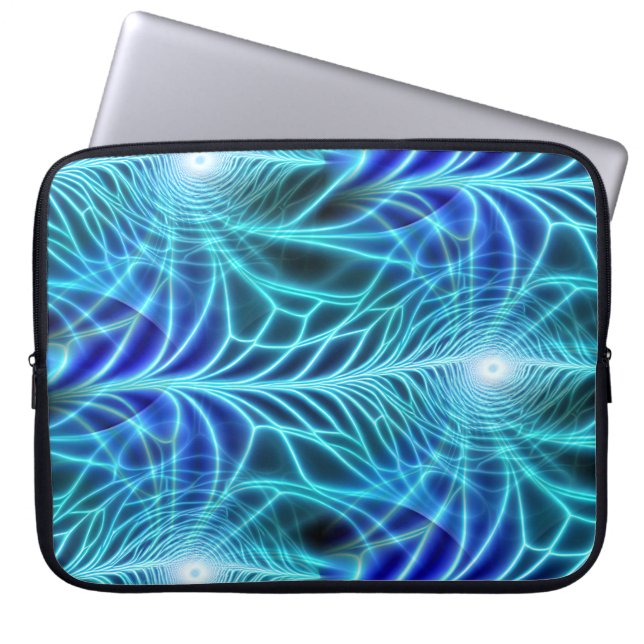 Electric Blue Luminous Fractal Repeating Pattern Laptop Sleeve (Voorkant)