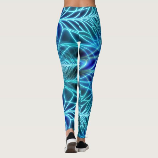 Electric Blue Luminous Fractal Repeating Pattern Leggings (Achterkant)