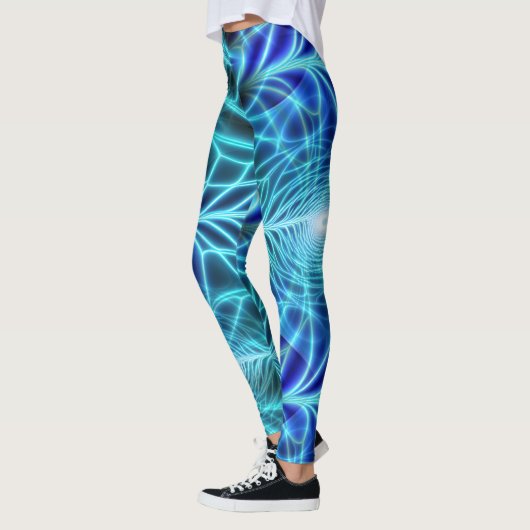 Electric Blue Luminous Fractal Repeating Pattern Leggings (Links)