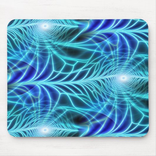 Electric Blue Luminous Fractal Repeating Pattern Muismat (Voorkant)