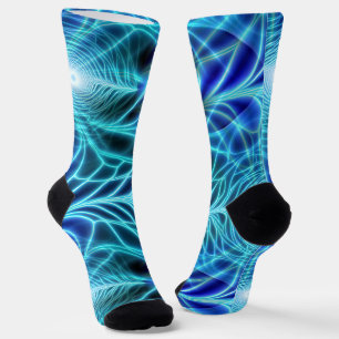 Electric Blue Luminous Fractal Repeating Pattern Sokken