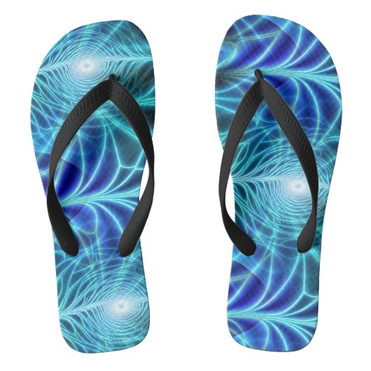 Electric Blue Luminous Fractal Repeating Pattern Teenslippers (Voetbed)