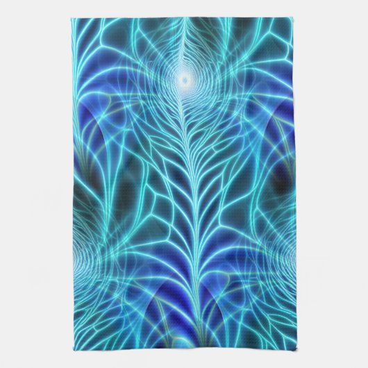 Electric Blue Luminous Fractal Repeating Pattern Theedoek (Verticaal)