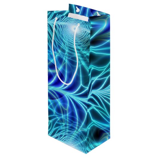 Electric Blue Luminous Fractal Repeating Pattern Wijn Cadeautas (Achterkant Gekanteld)