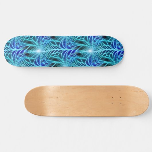 Electric Blue Neon Fractal Repetting Pattern Skateboard (Horizontaal)