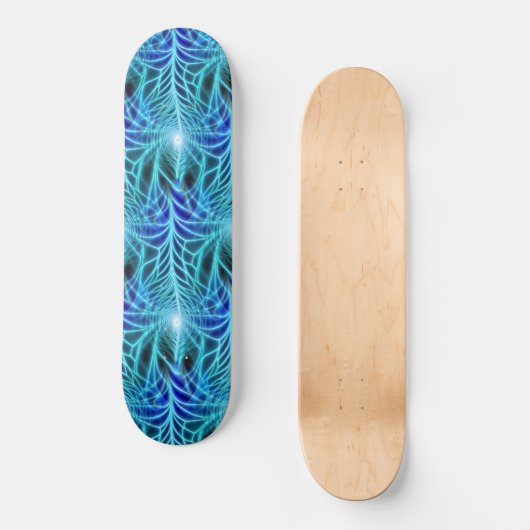 Electric Blue Neon Fractal Repetting Pattern Skateboard (Voorkant)