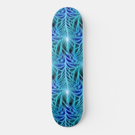 Electric Blue Neon Fractal Repetting Pattern Skateboard (Voorkant)