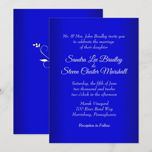 Electric Blue Wedding Invitation 5" x 7" Kaart (Voorkant / Achterkant)