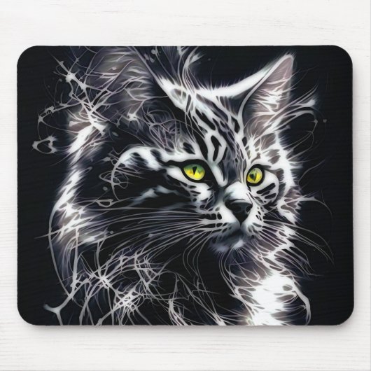Electric Fractal Black Cat Mouse Pad Muismat (Voorkant)