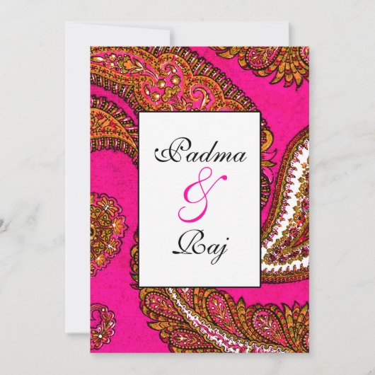 Electric Fuscia Paisley Wedding Invitation Kaart (Voorkant)