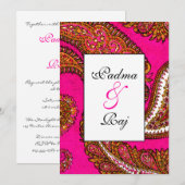 Electric Fuscia Paisley Wedding Invitation Kaart (Voorkant / Achterkant)