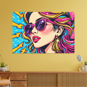 Electric Glam Pop Art - Dynamische Retro 80's Canvas Afdruk