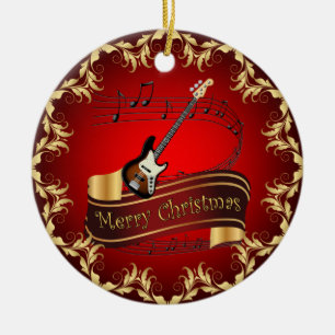 Electric Guitar 01-Musical Scroll-Merry Kerst~ Keramisch Ornament