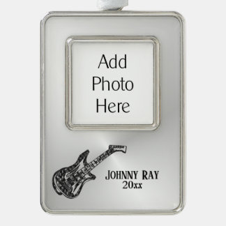Electric Guitar Personal Photo Name Year Verzilverd Kader Ornament