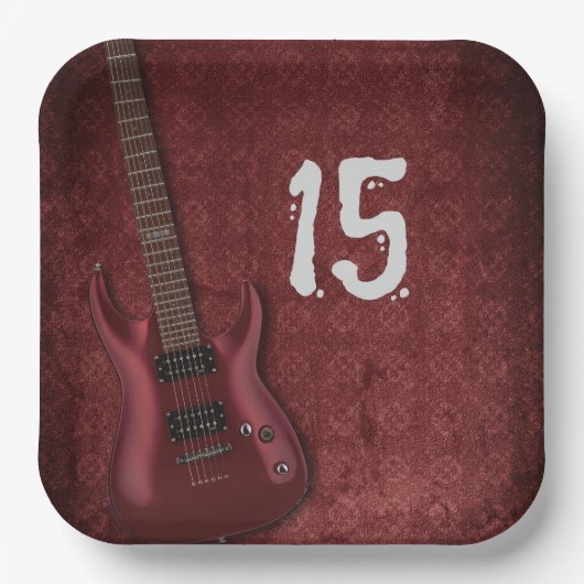 Electric Guitar Red Verjaardagsfeestje Papier Bord (Voorkant)