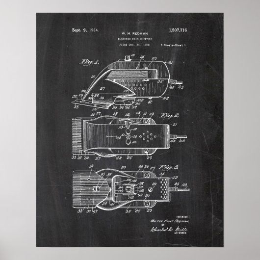 Electric Hair Clipper Patent Poster (Voorkant)