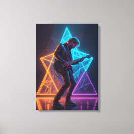 Electric Harmony Guitarist Abstract Neon  Canvas Afdruk