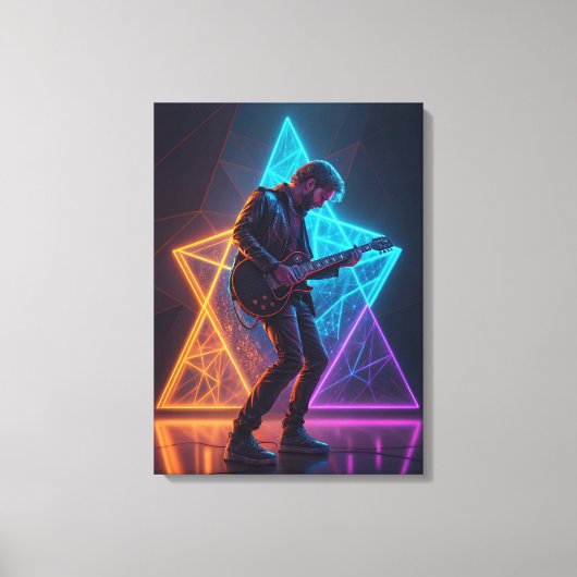 Electric Harmony Guitarist Abstract Neon  Canvas Afdruk (Voorkant)