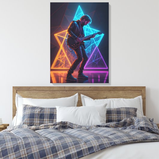 Electric Harmony Guitarist Abstract Neon Canvas Afdruk (Insitu (Slaapkamer))
