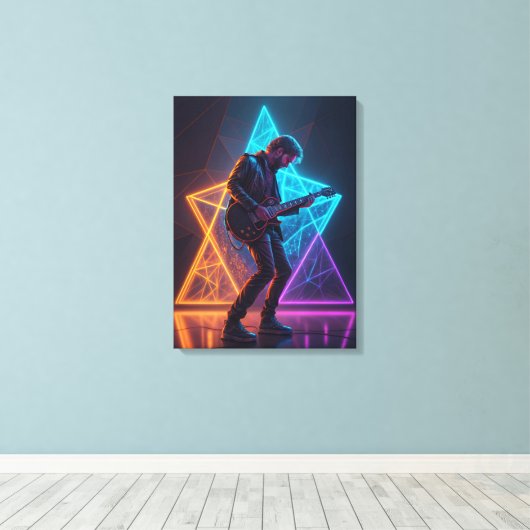 Electric Harmony Guitarist Abstract Neon Canvas Afdruk (Insitu (Houten vloer))