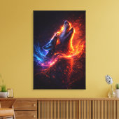 Electric Howl – Fire & Ice Wolf Canvas Print (Insitu (Woonkamer))