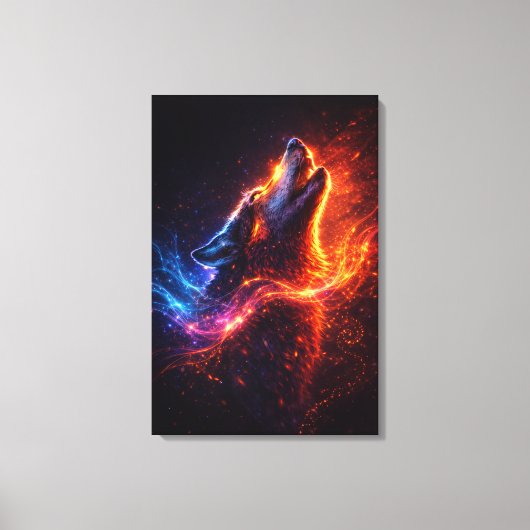 Electric Howl – Fire & Ice Wolf Canvas Print (Voorkant)