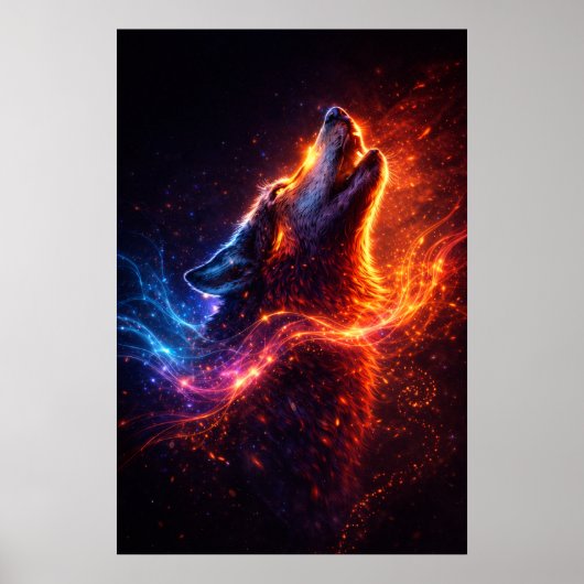 Electric Howl – Fire & Ice Wolf Poster (Devant)