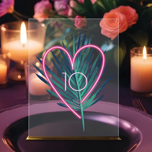 Electric Love Neon Pink Heart & Tropical Palm Leaf