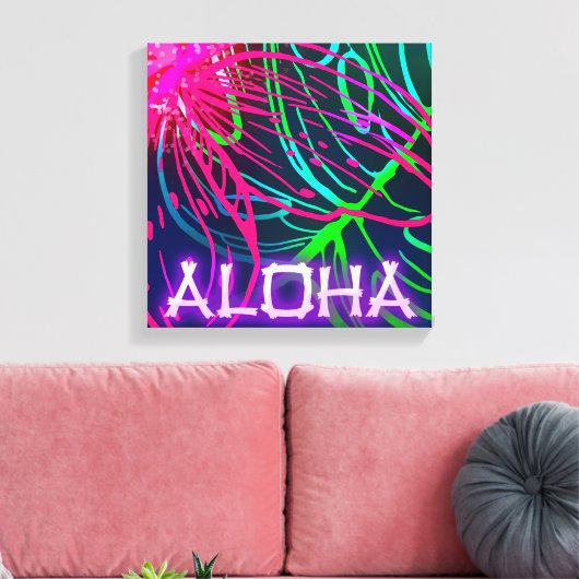 Electric Luau Tropical Night Neon Aloha Canvas Afdruk (Insitu (Woonkamer))