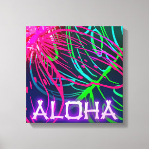 Electric Luau Tropical Night Neon Aloha Canvas Afdruk