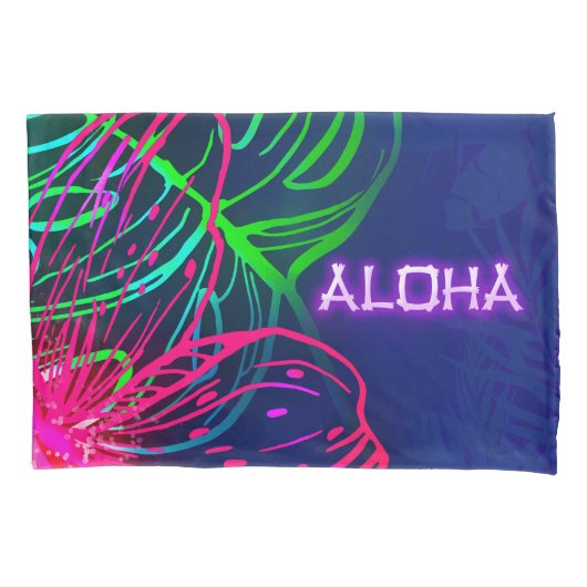 Electric Luau Tropical Night Neon Aloha Kussensloop (Voorkant)