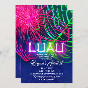 Electric Luau Tropical Night Neon Aloha Party Kaart
