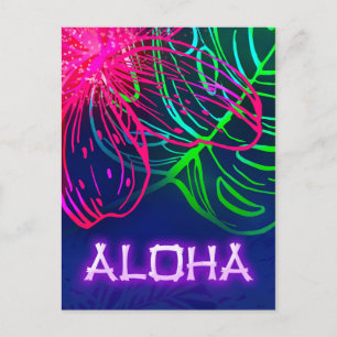 Electric Luau Tropical Night Neon Aloha Save Datum Aankondigingskaart