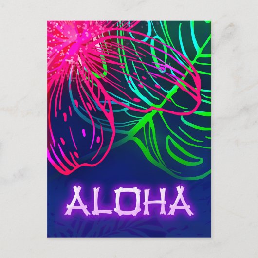 Electric Luau Tropical Night Neon Aloha Save Datum Aankondigingskaart (Voorkant)