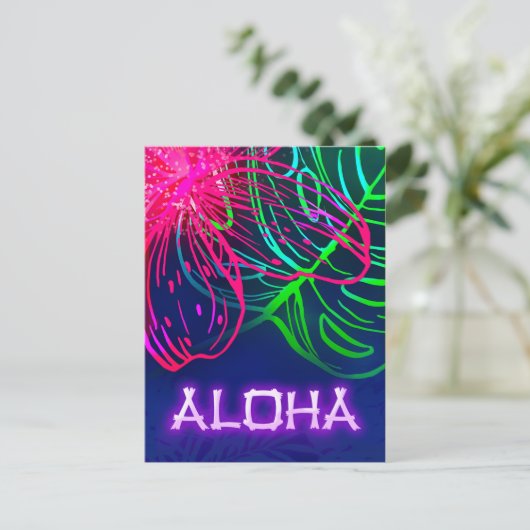 Electric Luau Tropical Night Neon Aloha Save Datum Aankondigingskaart (Staand voorkant)