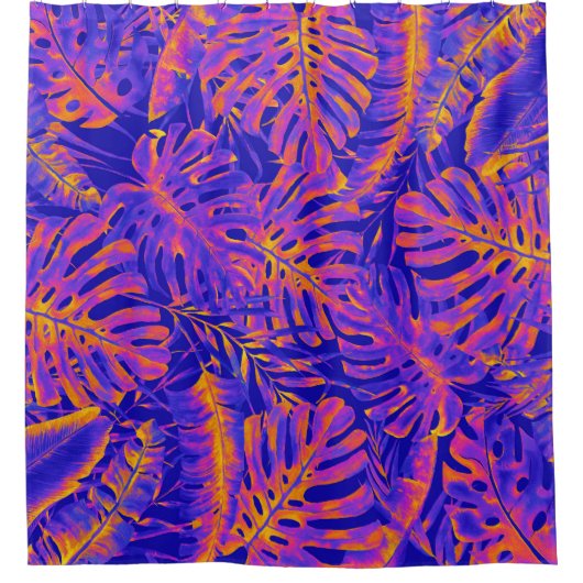 Electric Oranje Blue Tropical Palm Leaves Island Douchegordijn (Voorkant)