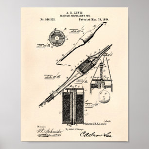 Electric Pen 1894 Patent Art Old Peper Poster