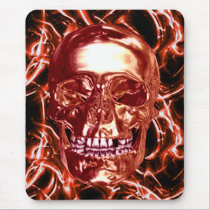 Electric Red Chrome Skull-Muismat Muismat