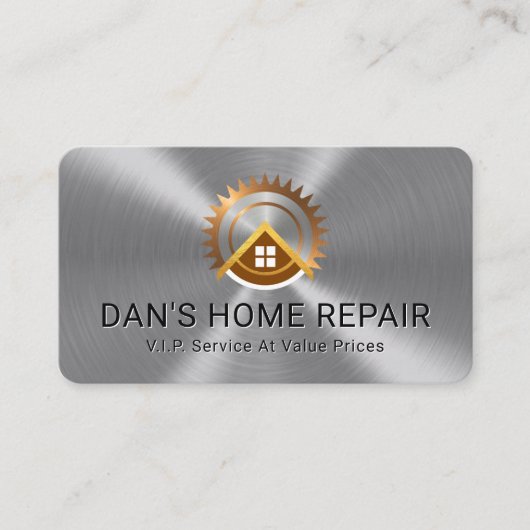 Electric Saw Rooftop On Silver Metallic Layer Visitekaartje (Voorkant)